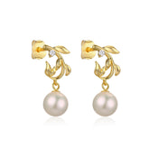 C-shape Branch Natural Freshwater Pearl Silver Drop Earrings for Women